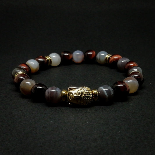 Buddha gold with botswana and red tiger eye.