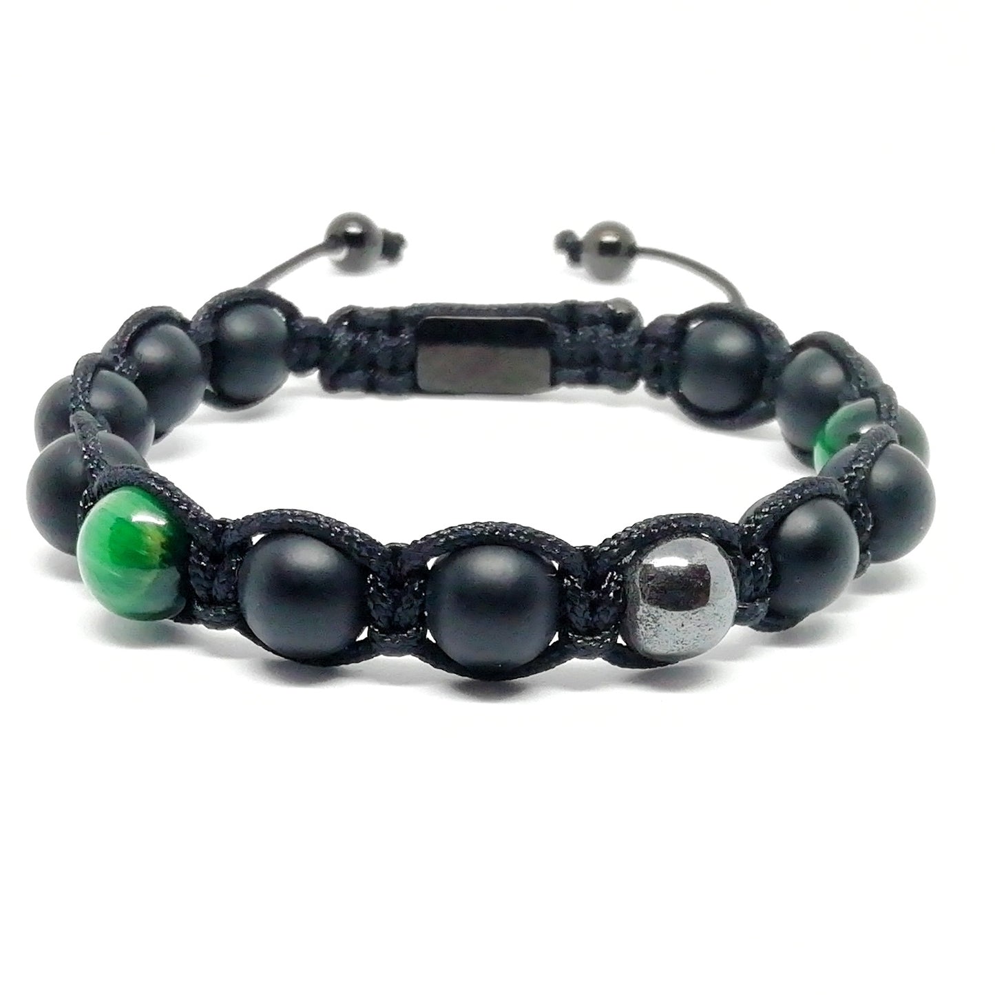 Shamballa Onix mate & ojo de tigre verde Bracelet - 8mm.