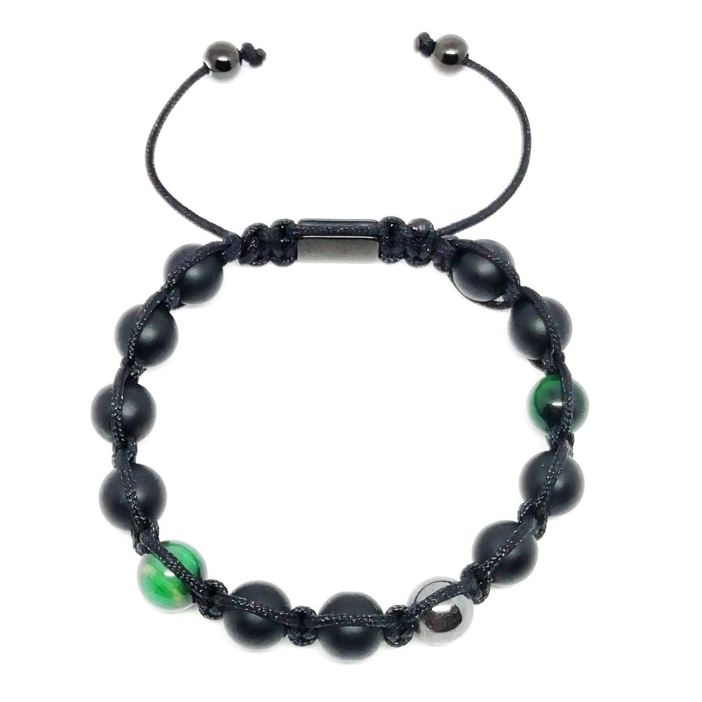 Shamballa Onix mate & ojo de tigre verde Bracelet - 8mm.