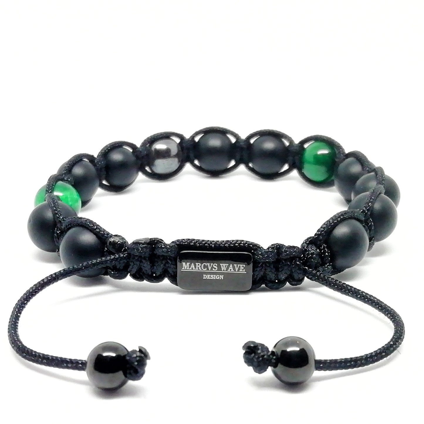 Shamballa Onix mate & ojo de tigre verde Bracelet - 8mm.