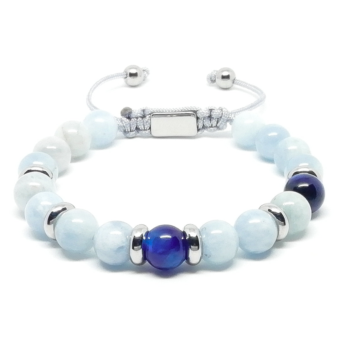 Pulsera de mujer Silver aquamarina y ojo de tigre azul.