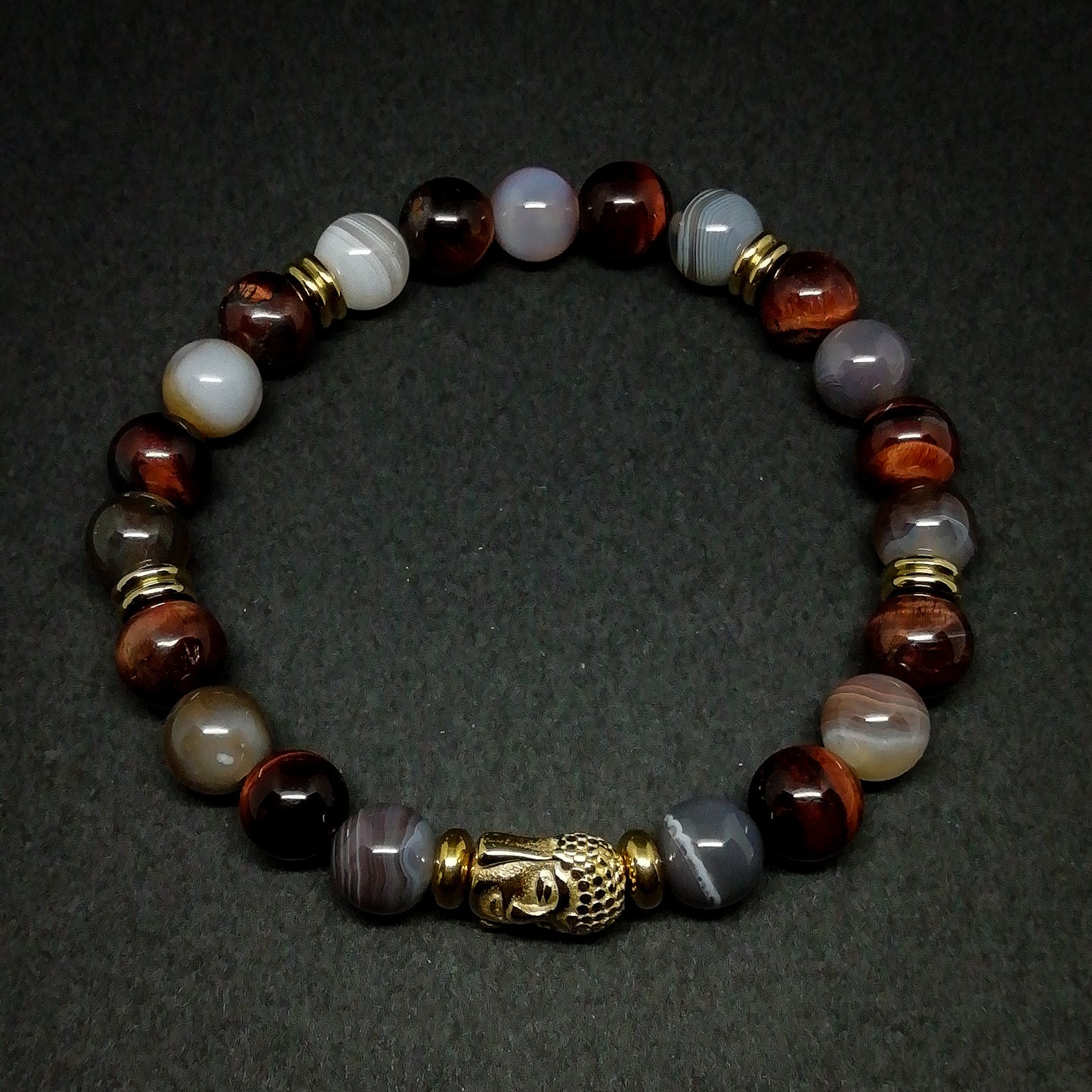 Buddha gold with botswana and red tiger eye.